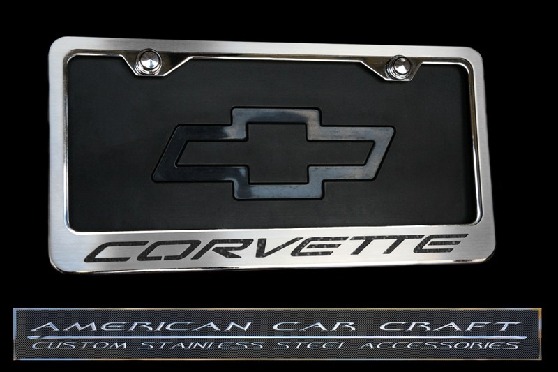 1997-2004 C5 Corvette, License Frame Corvette Logo Solid Yellow, Stainless Steel